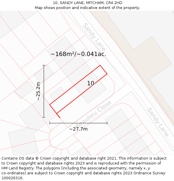 10, SANDY LANE, MITCHAM, CR4 2HD: Plot and title map