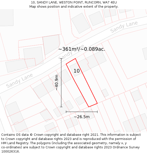 10, SANDY LANE, WESTON POINT, RUNCORN, WA7 4EU: Plot and title map