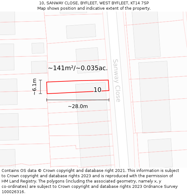 10, SANWAY CLOSE, BYFLEET, WEST BYFLEET, KT14 7SP: Plot and title map