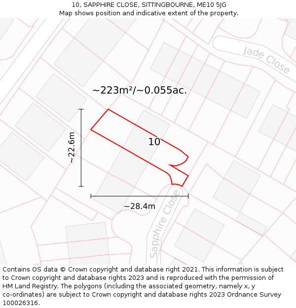 10, SAPPHIRE CLOSE, SITTINGBOURNE, ME10 5JG: Plot and title map