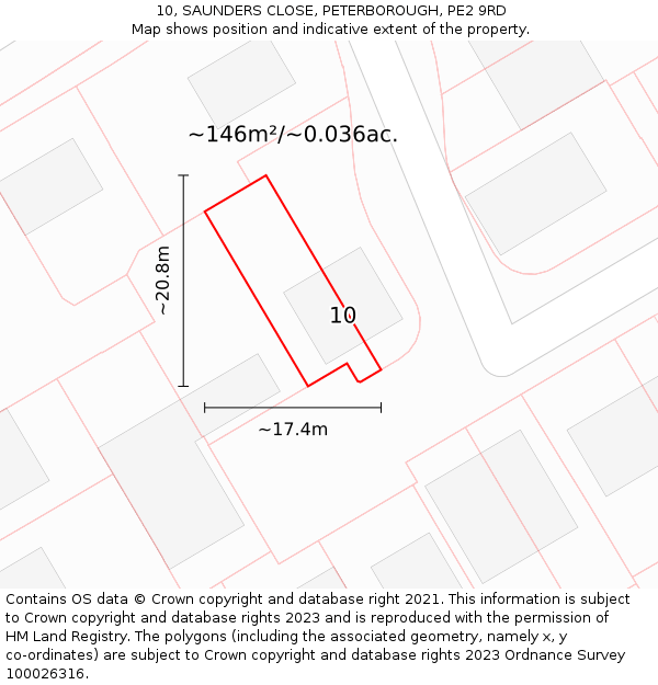 10, SAUNDERS CLOSE, PETERBOROUGH, PE2 9RD: Plot and title map