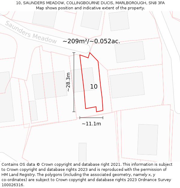 10, SAUNDERS MEADOW, COLLINGBOURNE DUCIS, MARLBOROUGH, SN8 3FA: Plot and title map