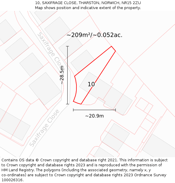 10, SAXIFRAGE CLOSE, THARSTON, NORWICH, NR15 2ZU: Plot and title map