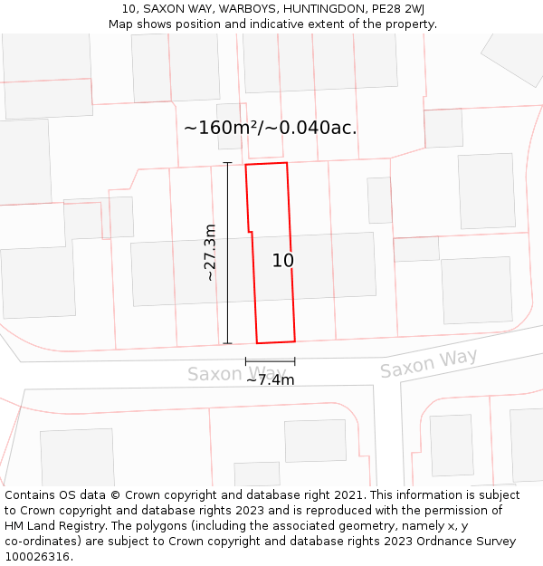 10, SAXON WAY, WARBOYS, HUNTINGDON, PE28 2WJ: Plot and title map