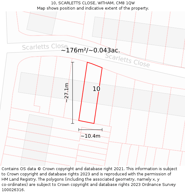 10, SCARLETTS CLOSE, WITHAM, CM8 1QW: Plot and title map