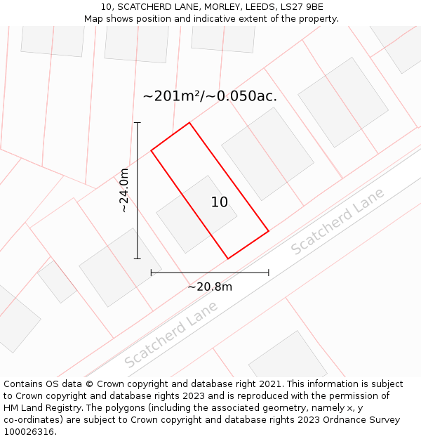 10, SCATCHERD LANE, MORLEY, LEEDS, LS27 9BE: Plot and title map