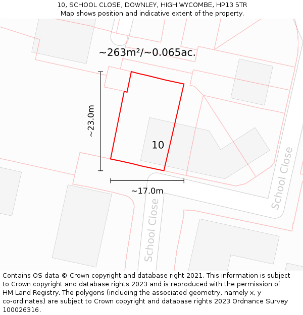 10, SCHOOL CLOSE, DOWNLEY, HIGH WYCOMBE, HP13 5TR: Plot and title map