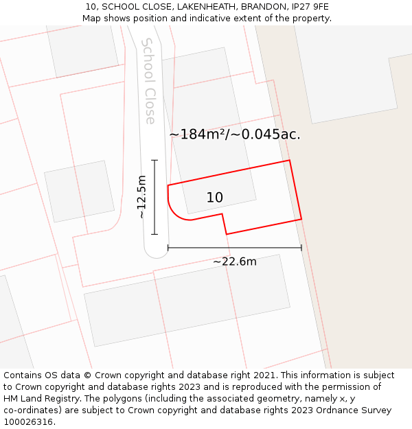 10, SCHOOL CLOSE, LAKENHEATH, BRANDON, IP27 9FE: Plot and title map