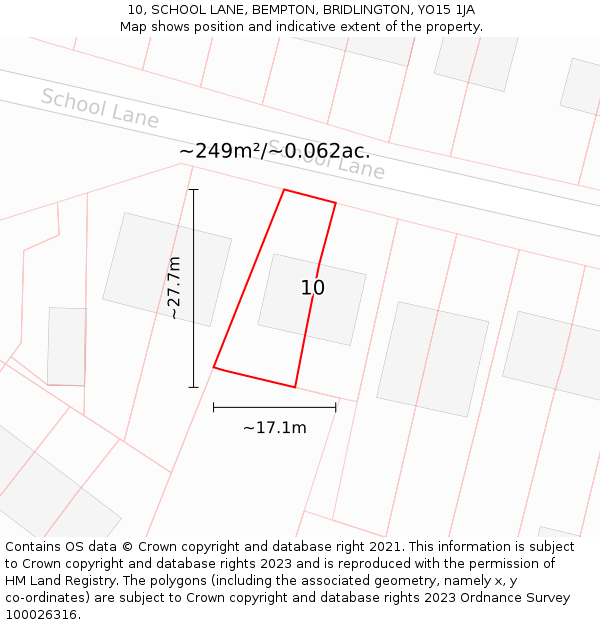 10, SCHOOL LANE, BEMPTON, BRIDLINGTON, YO15 1JA: Plot and title map