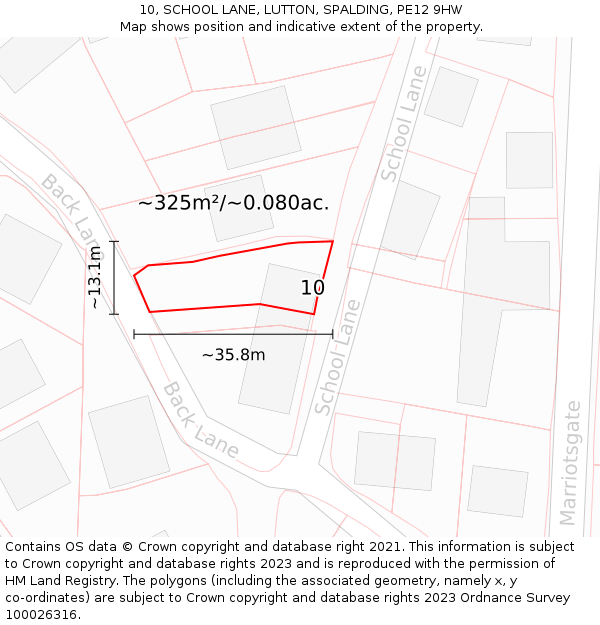 10, SCHOOL LANE, LUTTON, SPALDING, PE12 9HW: Plot and title map