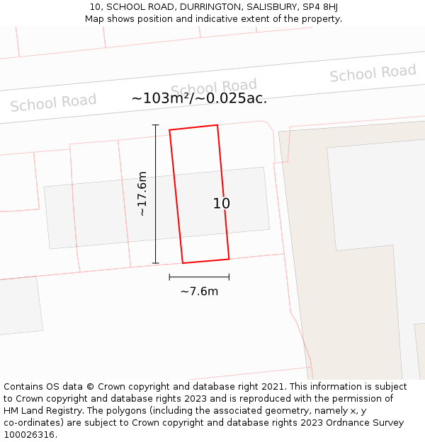10, SCHOOL ROAD, DURRINGTON, SALISBURY, SP4 8HJ: Plot and title map