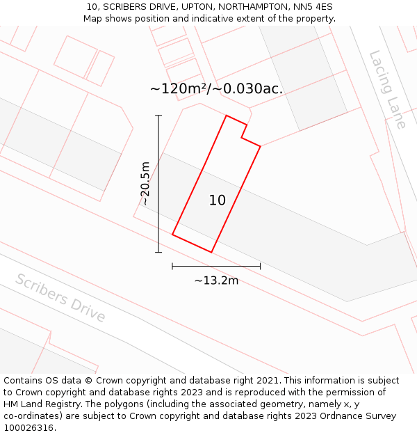 10, SCRIBERS DRIVE, UPTON, NORTHAMPTON, NN5 4ES: Plot and title map