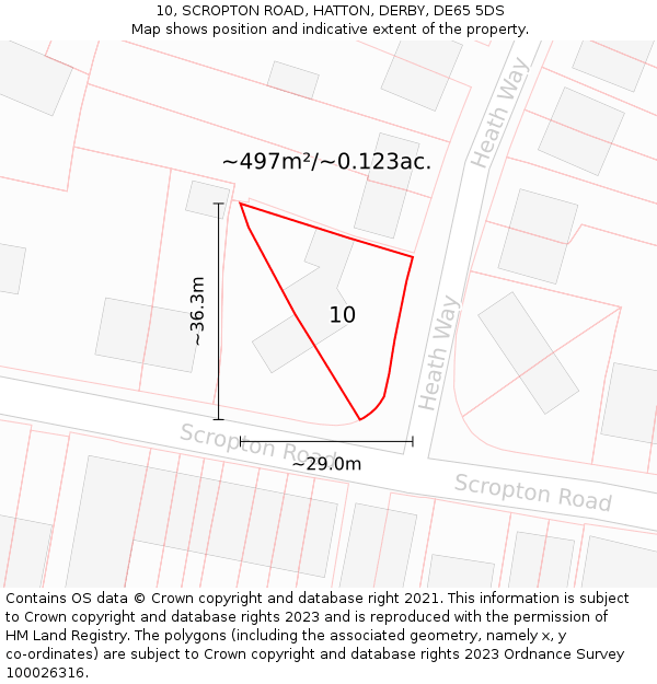 10, SCROPTON ROAD, HATTON, DERBY, DE65 5DS: Plot and title map