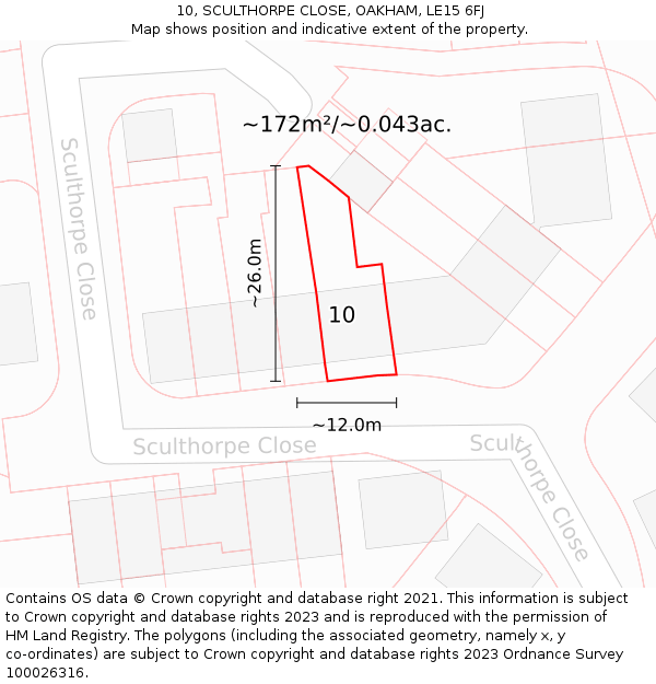 10, SCULTHORPE CLOSE, OAKHAM, LE15 6FJ: Plot and title map
