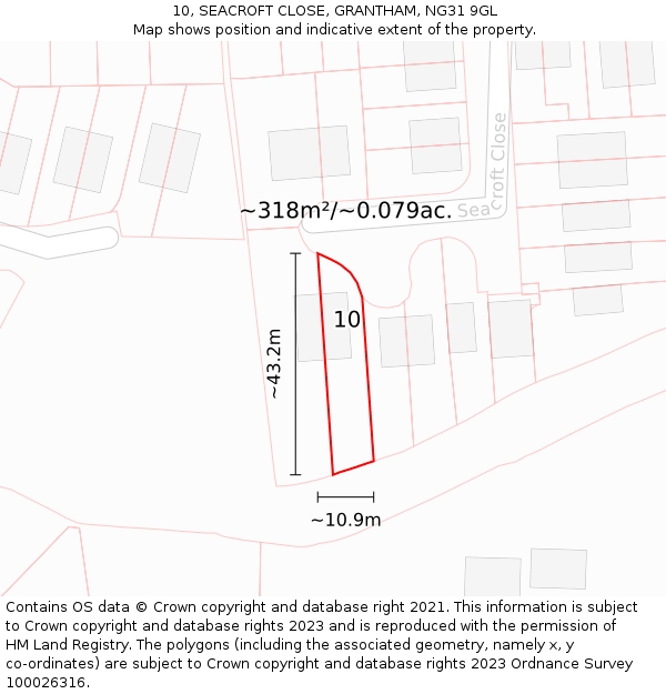 10, SEACROFT CLOSE, GRANTHAM, NG31 9GL: Plot and title map