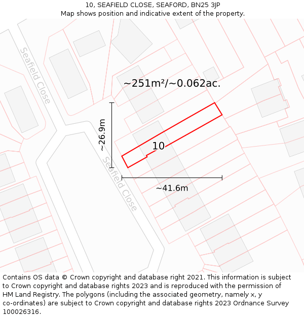 10, SEAFIELD CLOSE, SEAFORD, BN25 3JP: Plot and title map