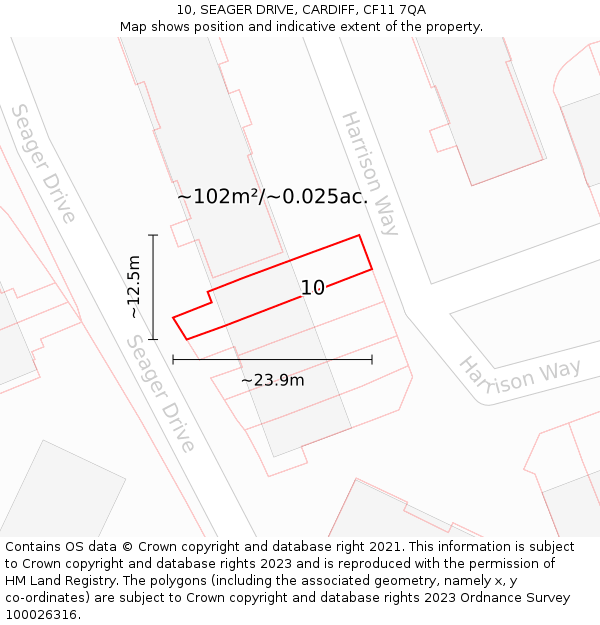 10, SEAGER DRIVE, CARDIFF, CF11 7QA: Plot and title map