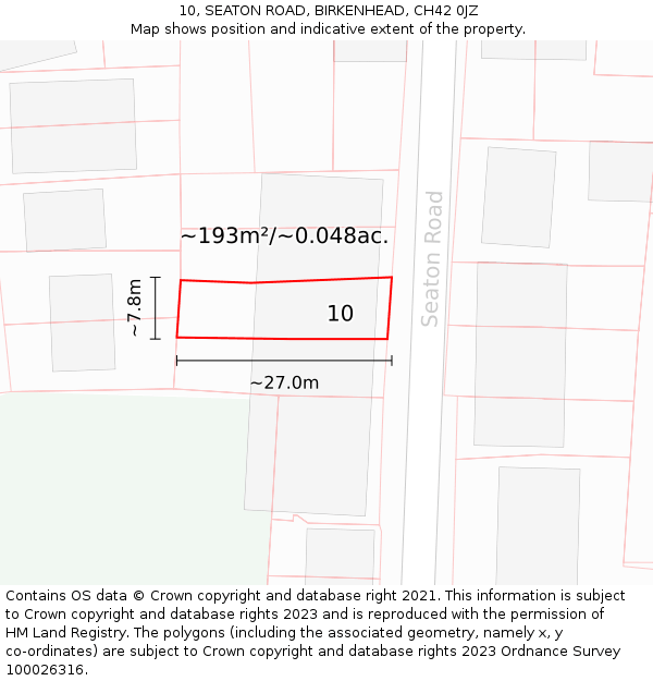 10, SEATON ROAD, BIRKENHEAD, CH42 0JZ: Plot and title map