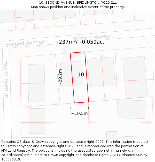 10, SECOND AVENUE, BRIDLINGTON, YO15 2LL: Plot and title map