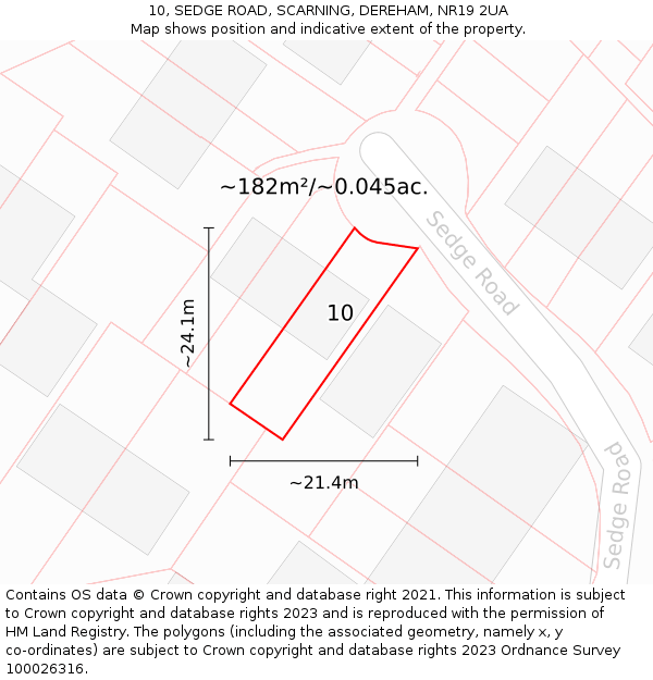 10, SEDGE ROAD, SCARNING, DEREHAM, NR19 2UA: Plot and title map