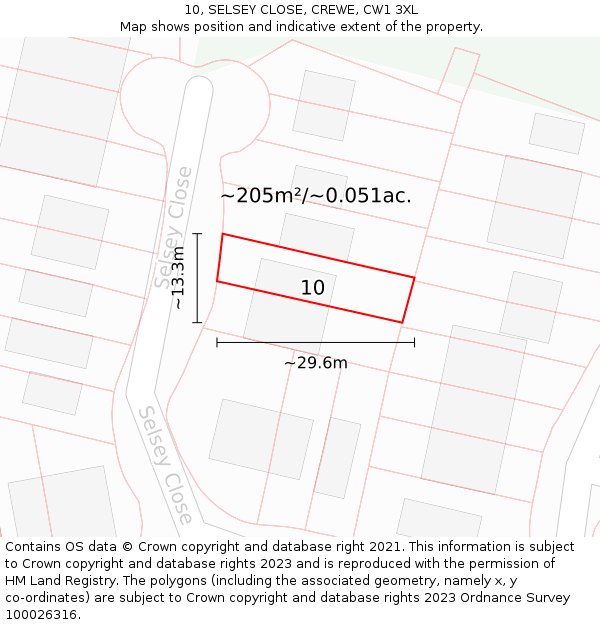 10, SELSEY CLOSE, CREWE, CW1 3XL: Plot and title map