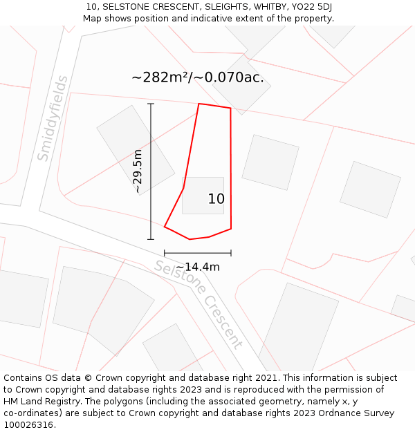 10, SELSTONE CRESCENT, SLEIGHTS, WHITBY, YO22 5DJ: Plot and title map