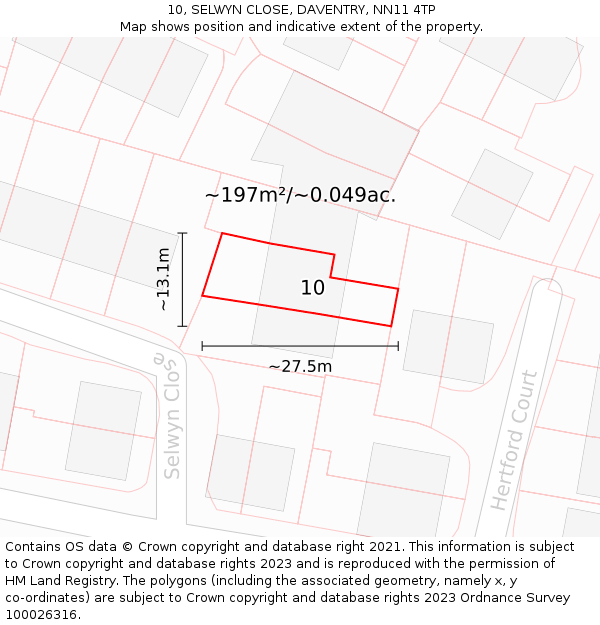 10, SELWYN CLOSE, DAVENTRY, NN11 4TP: Plot and title map