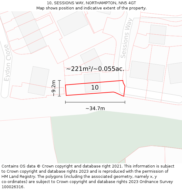 10, SESSIONS WAY, NORTHAMPTON, NN5 4GT: Plot and title map