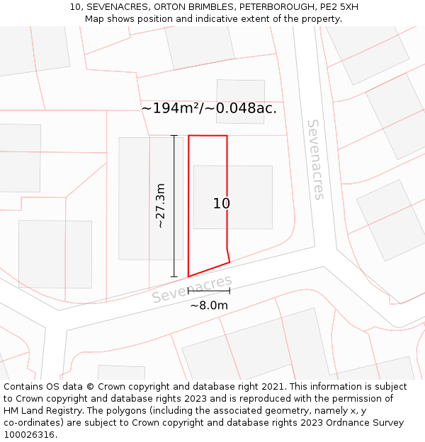10, SEVENACRES, ORTON BRIMBLES, PETERBOROUGH, PE2 5XH: Plot and title map