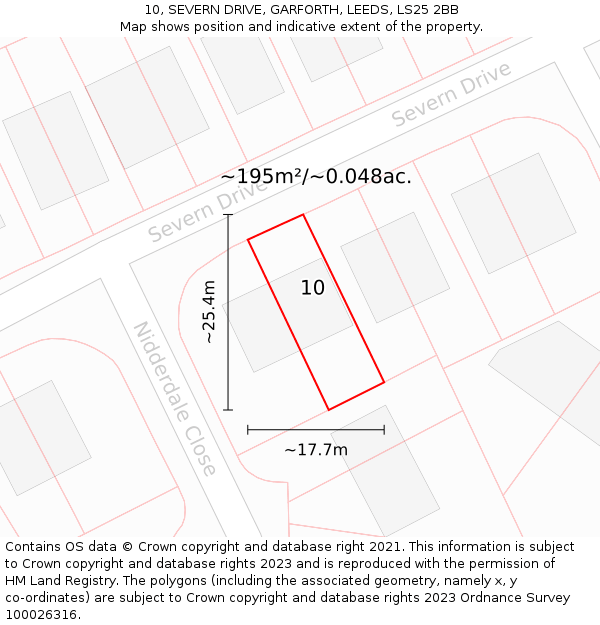 10, SEVERN DRIVE, GARFORTH, LEEDS, LS25 2BB: Plot and title map