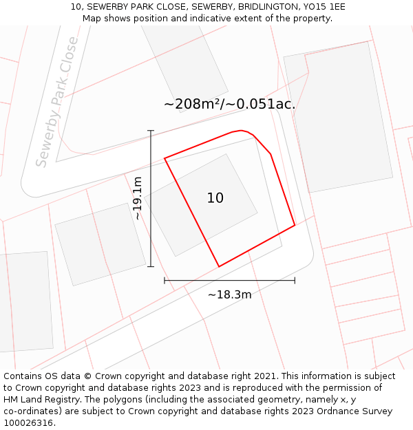 10, SEWERBY PARK CLOSE, SEWERBY, BRIDLINGTON, YO15 1EE: Plot and title map