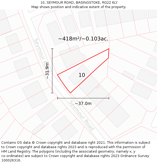 10, SEYMOUR ROAD, BASINGSTOKE, RG22 6LY: Plot and title map