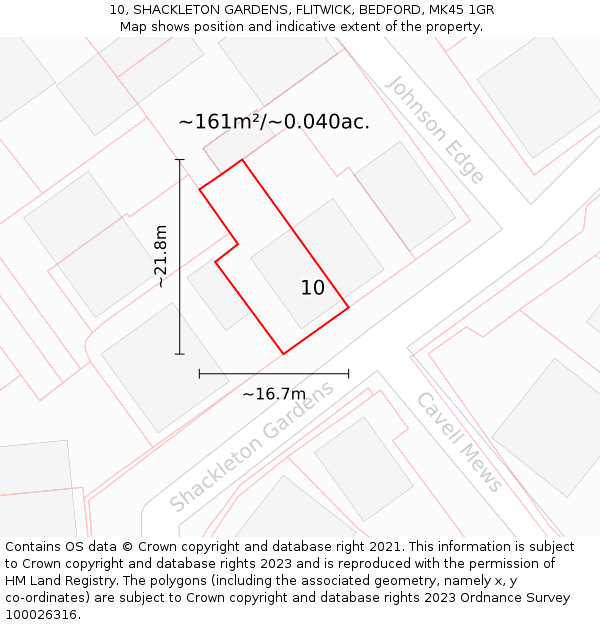 10, SHACKLETON GARDENS, FLITWICK, BEDFORD, MK45 1GR: Plot and title map