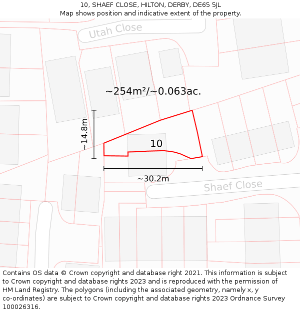 10, SHAEF CLOSE, HILTON, DERBY, DE65 5JL: Plot and title map