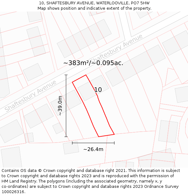 10, SHAFTESBURY AVENUE, WATERLOOVILLE, PO7 5HW: Plot and title map