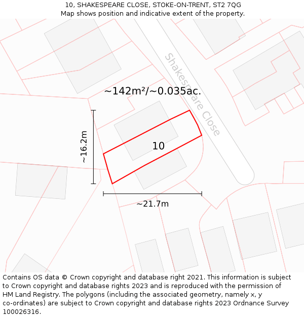 10, SHAKESPEARE CLOSE, STOKE-ON-TRENT, ST2 7QG: Plot and title map