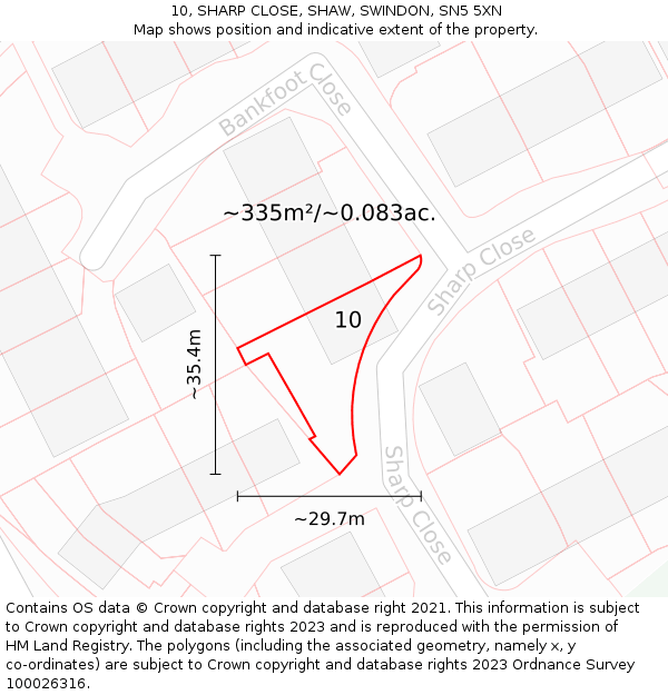 10, SHARP CLOSE, SHAW, SWINDON, SN5 5XN: Plot and title map
