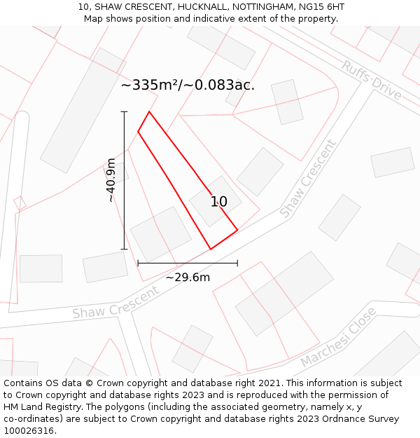 10, SHAW CRESCENT, HUCKNALL, NOTTINGHAM, NG15 6HT: Plot and title map