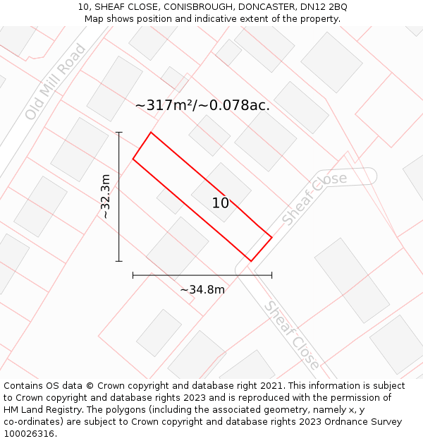 10, SHEAF CLOSE, CONISBROUGH, DONCASTER, DN12 2BQ: Plot and title map
