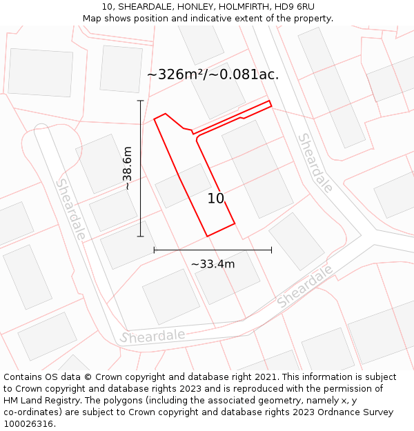 10, SHEARDALE, HONLEY, HOLMFIRTH, HD9 6RU: Plot and title map