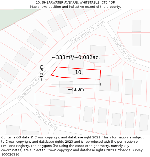 10, SHEARWATER AVENUE, WHITSTABLE, CT5 4DR: Plot and title map