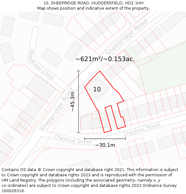 10, SHEEPRIDGE ROAD, HUDDERSFIELD, HD2 1HH: Plot and title map