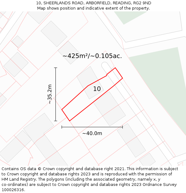 10, SHEERLANDS ROAD, ARBORFIELD, READING, RG2 9ND: Plot and title map