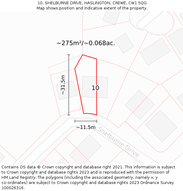 10, SHELBURNE DRIVE, HASLINGTON, CREWE, CW1 5QG: Plot and title map