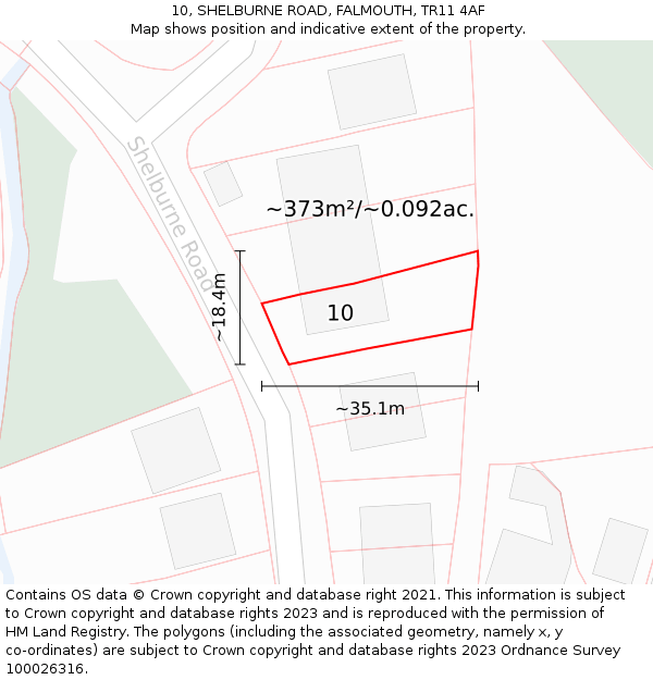 10, SHELBURNE ROAD, FALMOUTH, TR11 4AF: Plot and title map