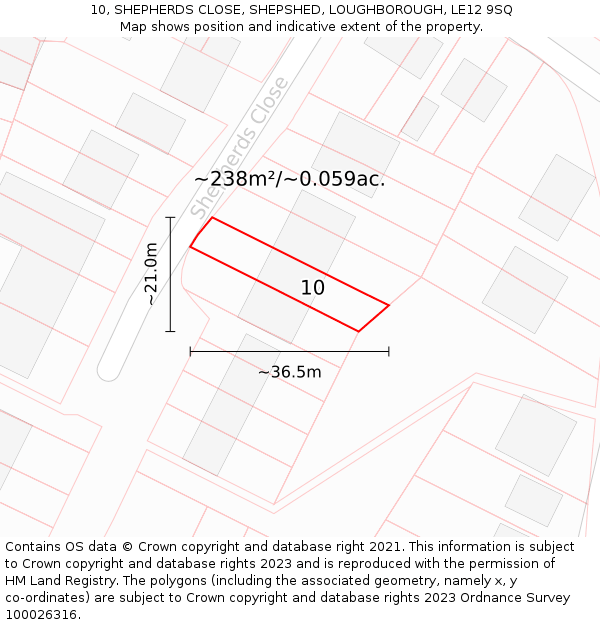 10, SHEPHERDS CLOSE, SHEPSHED, LOUGHBOROUGH, LE12 9SQ: Plot and title map