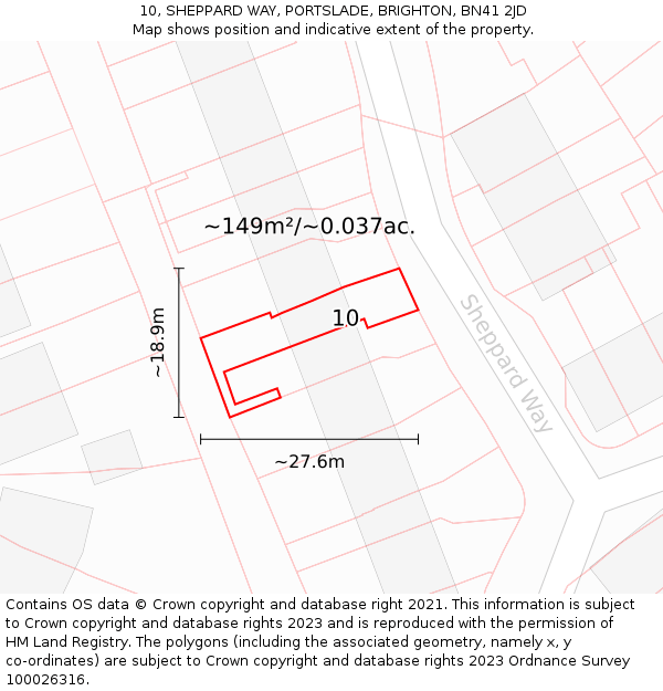 10, SHEPPARD WAY, PORTSLADE, BRIGHTON, BN41 2JD: Plot and title map