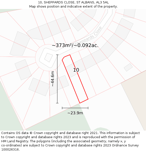 10, SHEPPARDS CLOSE, ST ALBANS, AL3 5AL: Plot and title map