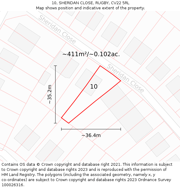 10, SHERIDAN CLOSE, RUGBY, CV22 5RL: Plot and title map