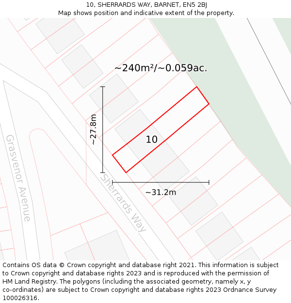 10, SHERRARDS WAY, BARNET, EN5 2BJ: Plot and title map